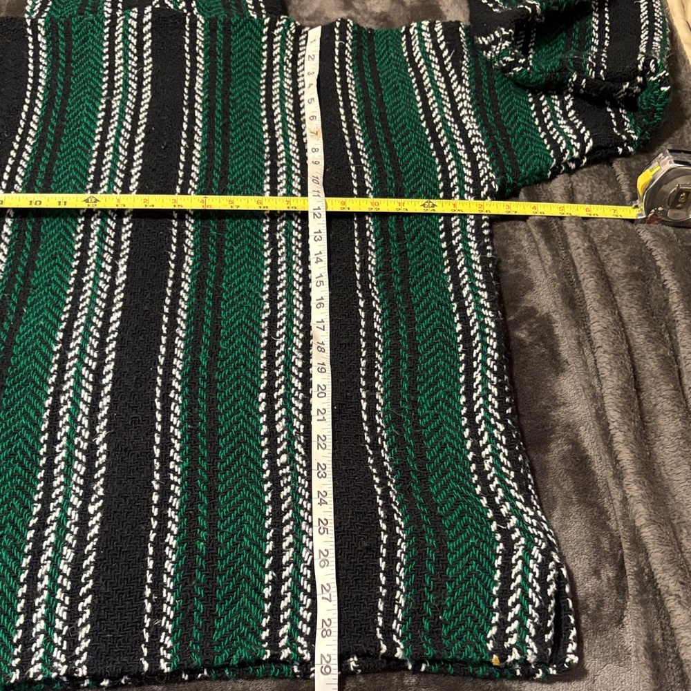 Mexican Woven Baja- Rug Hoodie Black Green & white Striped Baja Hoodie XL - Picture 4 of 10